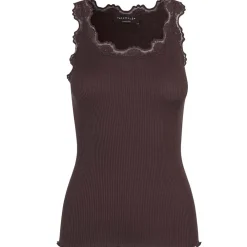Sale Rosemunde Silk Top Regular W/Vintage Lace - Black Brown Antal