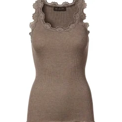Store Rosemunde Silk Top W. Vintage Lace - Brown Melange Antal