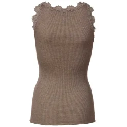 Store Rosemunde Silk Top W. Vintage Lace - Brown Melange Antal