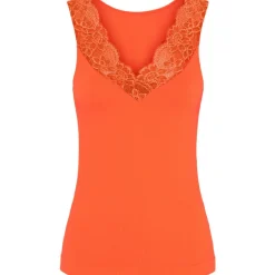 Shop Tim & Simonsen Tim & Simonsen Belen V- Lace Top - Orange Fluor Antal